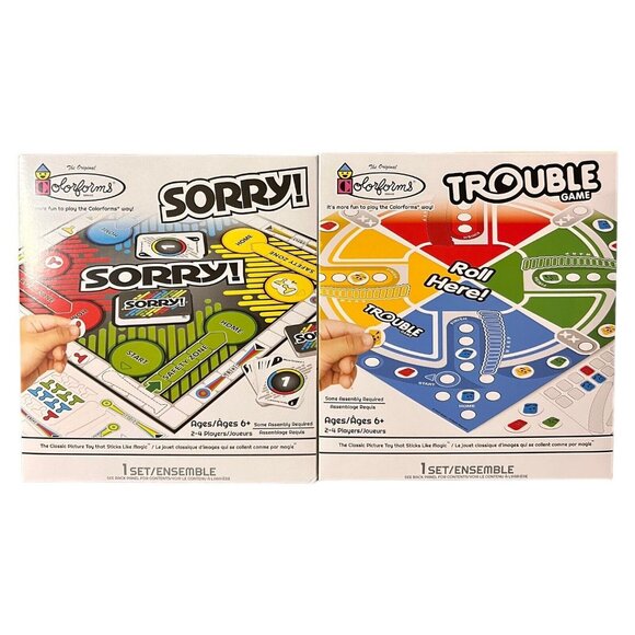 Set of 2 Colorforms Hasbro Classic Board Games SORRY & TROUBLE New Sealed - Picture 1 of 5